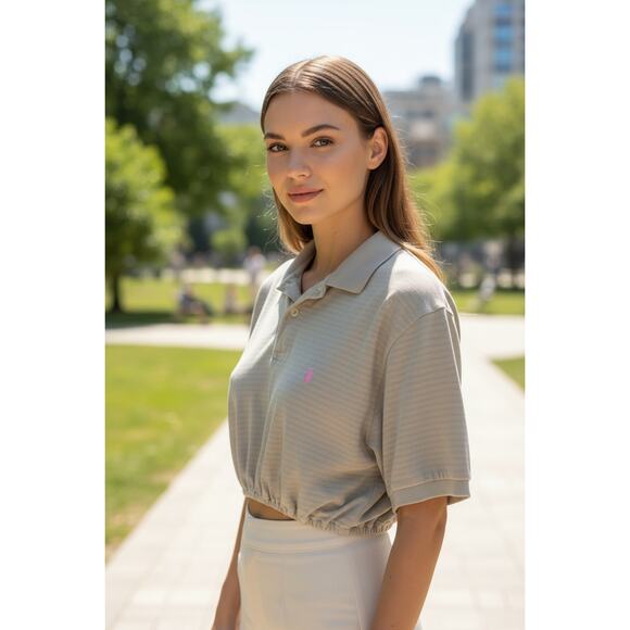 Polo by Ralph Lauren Tops - *POLO BY RALPH LAUREN* Preppy Gray/Green Crop Polo Pink Logo Women's M/L.